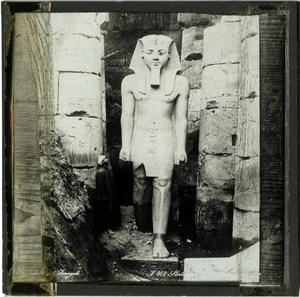 Primary view of object titled 'Glass Slide of Egyptian Statue of Pharaoh (Egypt)'.