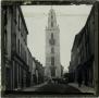 Primary view of Glass Slide of Clock Tower in Front of Unidentified Church (Europe)