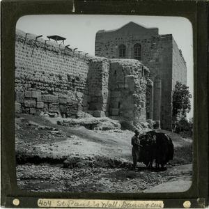 Primary view of object titled 'Glass Slide of St. Paul’s Wall (Damascus, Syria)'.