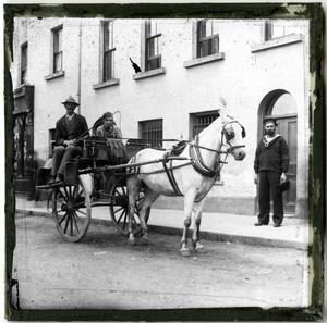 Glass Slide of Man and Boy in Horse Drawn Cart
