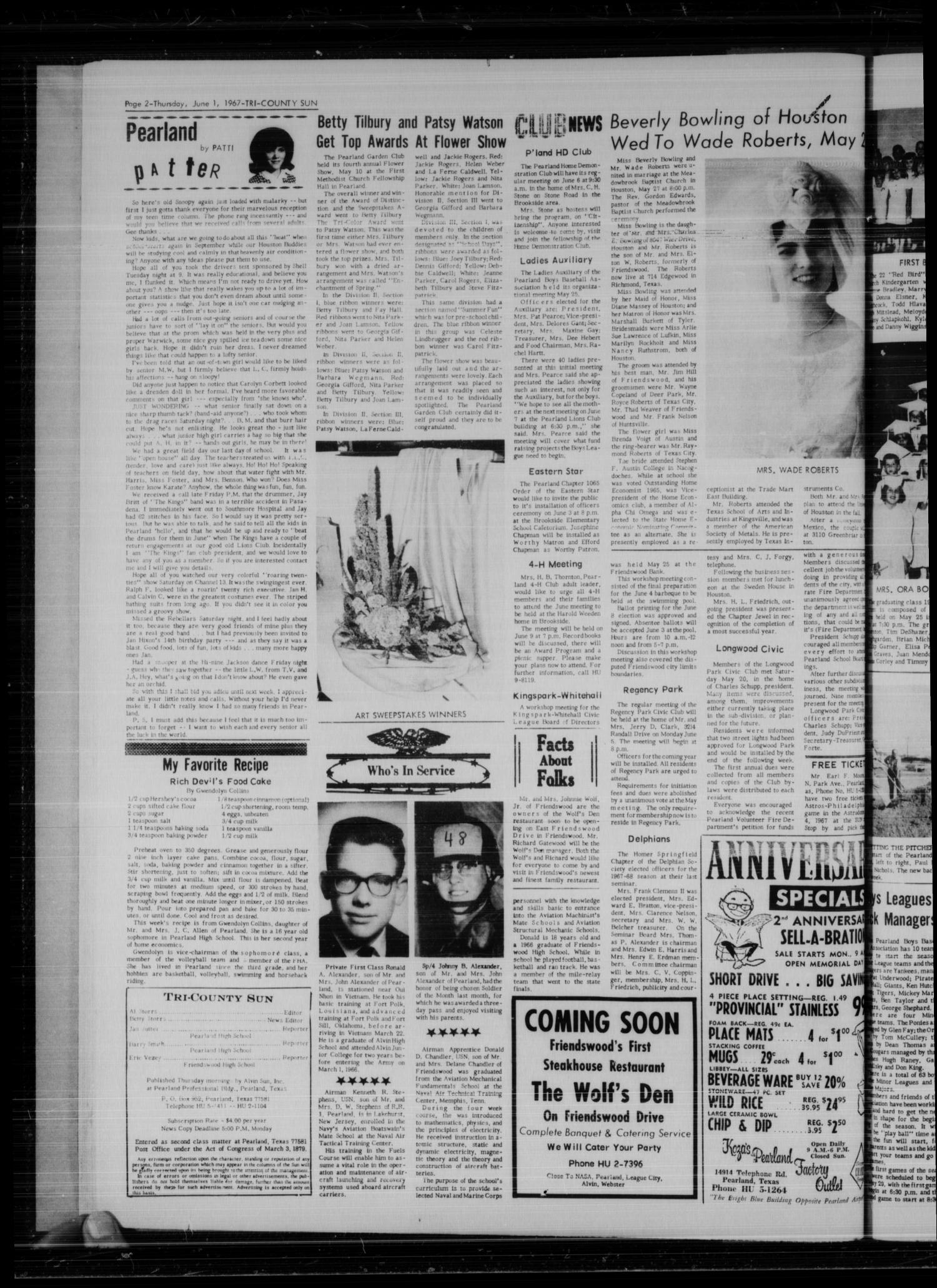 Tri-County Sun (Pearland, Tex.), Vol. 2, No. 1, Ed. 1 Thursday, June 1, 1967
                                                
                                                    [Sequence #]: 2 of 4
                                                