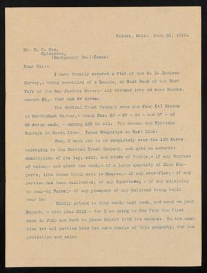 Primary view of object titled '[Letter from A. F. Curtis to C. C. Cox, June 20, 1911]'.