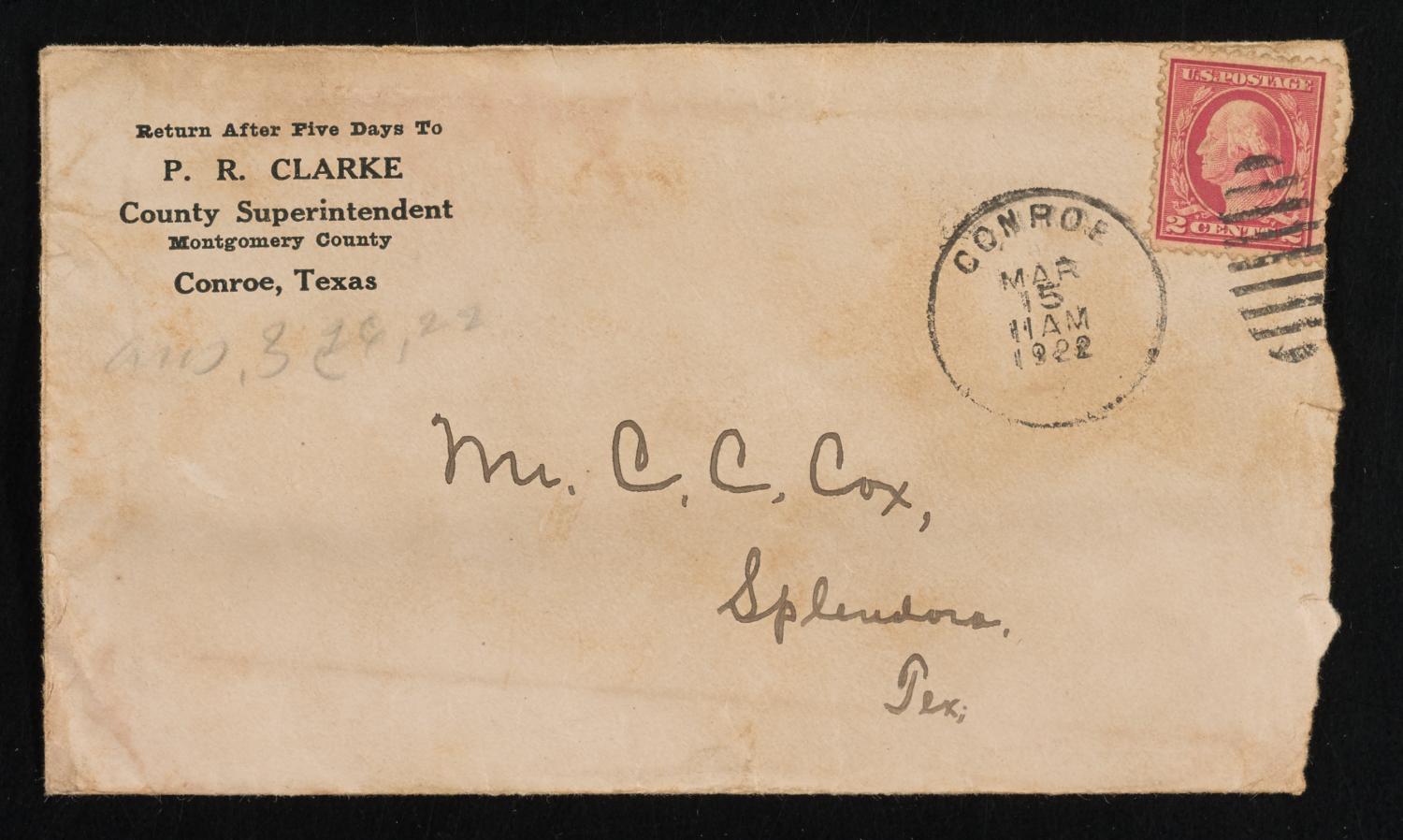 [Letter from P. R. Clarke to C. C. Cox, March 15, 1922]
                                                
                                                    [Sequence #]: 3 of 4
                                                
