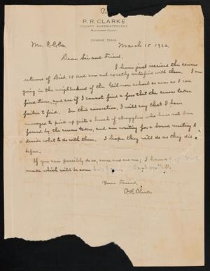 [Letter from P. R. Clarke to C. C. Cox, March 15, 1922]