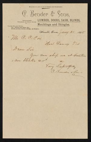 [Letter from C. Bender & Sons to C. C. Cox, January 21, 1895]