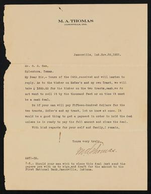 [Letter from M. A. Thomas to C. C. Cox, November 28, 1922]