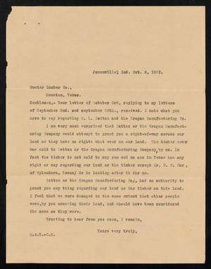 Primary view of object titled '[Letter from M. A. Thomas to the Foster Lumber Company, October 6, 1922]'.