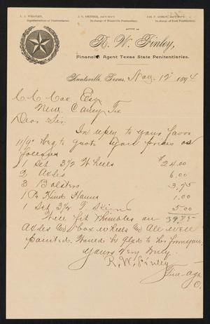 Primary view of object titled '[Letter from R. W. Finley to C. C. Cox, May 12, 1894]'.