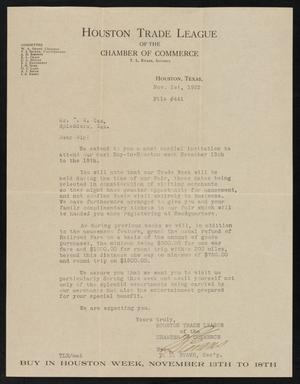 [Letter from T. L. Evans to C. C. Cox, November 1st, 1922]