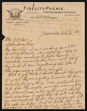Primary view of object titled '[Letter from M. A. Thomas to C. C. Cox, November 27, 1922]'.