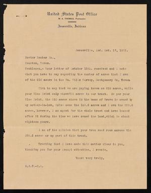 Primary view of object titled '[Letter from M. A. Thomas to the Foster Lumber Company, October 17, 1922]'.