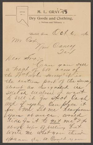 [Letter from R. E. Gray to C. C. Cox, October 6, 1896]