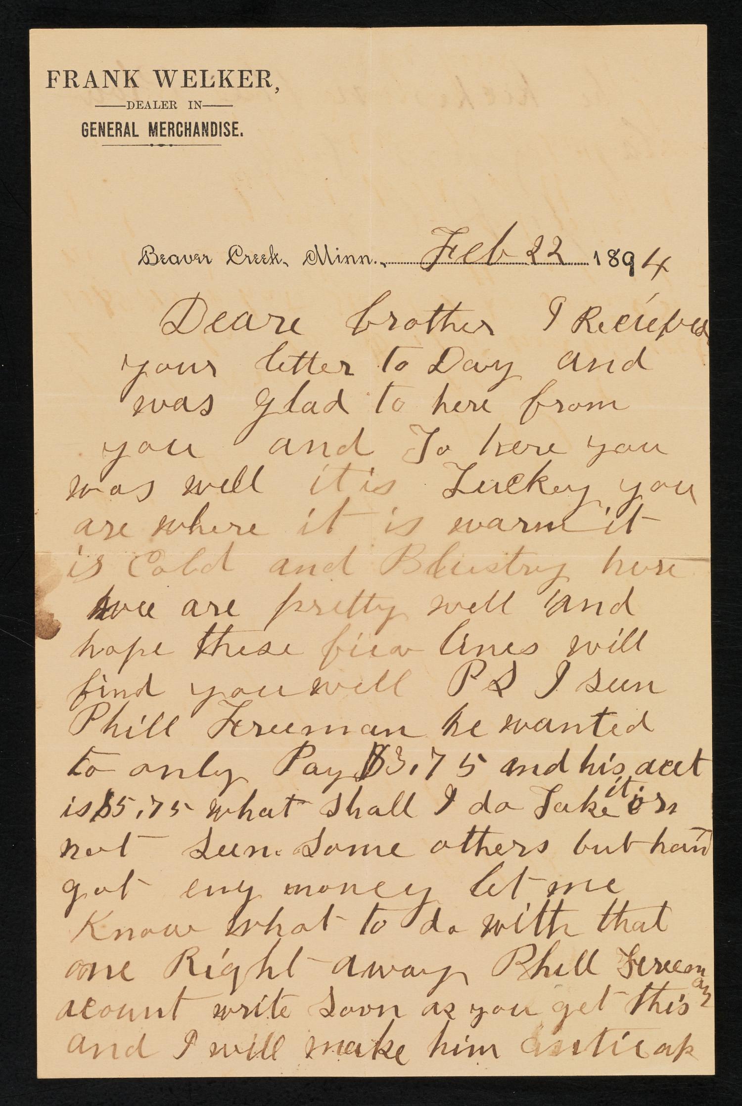 [Letter from J. H. Cox to C. C. Cox, February 22, 1894]
                                                
                                                    [Sequence #]: 1 of 4
                                                