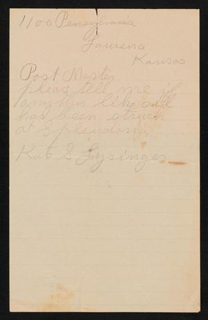 Primary view of object titled '[Letter from Kate S. Lyring to C. C. Cox, September 29, 1921]'.