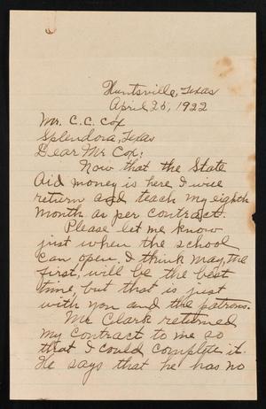 [Letter from Viola Mitchell to C. C. Cox, April 25, 1922]