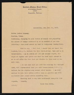 Primary view of object titled '[Letter from M. A. Thomas to the Foster Lumber Company, November 10, 1922]'.