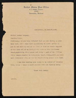 Primary view of object titled '[Letter from M. A. Thomas to the Foster Lumber Company, November 27, 1922]'.