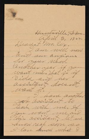 Primary view of object titled '[Letter from Bettie Mitchell to C. C. Cox, April 2, 1922]'.