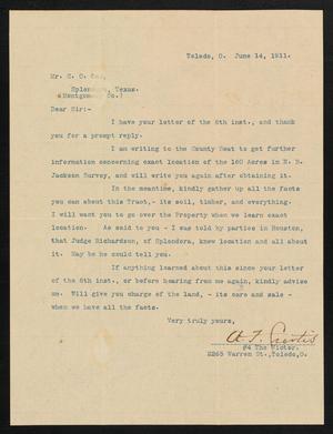 Primary view of object titled '[Letter from A. F. Curtis to C. C. Cox, June 14, 1911]'.