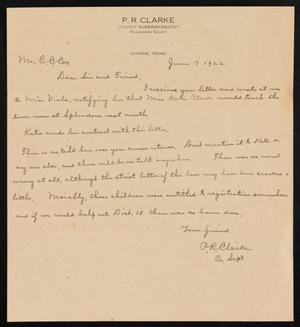 Primary view of object titled '[Letter from P. R. Clarke to C. C. Cox, June 7, 1922]'.
