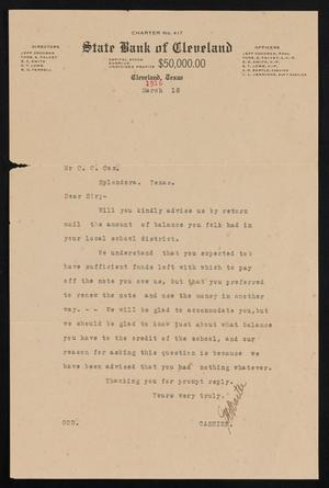 Primary view of object titled '[Letter from H. Bartee to C. C. Cox, March 18, 1916]'.