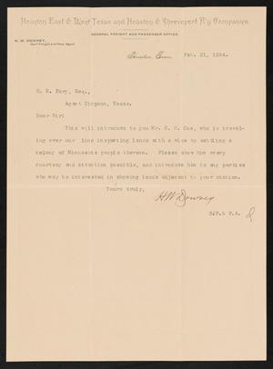 Primary view of object titled '[Letter from H. W. Downey to H. R. Fory, February 21, 1894]'.