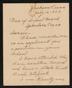 Primary view of object titled '[Letter from Virginia Pace to C. C. Cox, July 16, 1922]'.