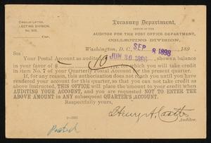 [Postcard from Henry A. Castle to M. S. King, September 8, 1898]