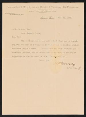 Primary view of object titled '[Letter from H. W. Downey to P. M. Perkins, February 21, 1894]'.