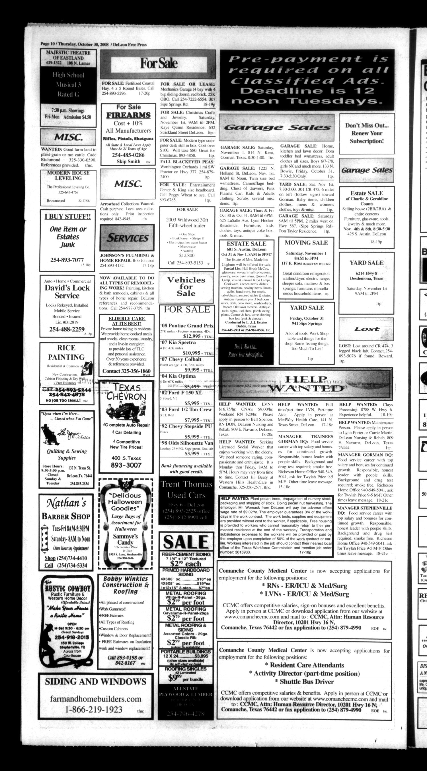 De Leon Free Press (De Leon, Tex.), Vol. 118, No. 18, Ed. 1 Thursday, October 30, 2008
                                                
                                                    [Sequence #]: 10 of 16
                                                