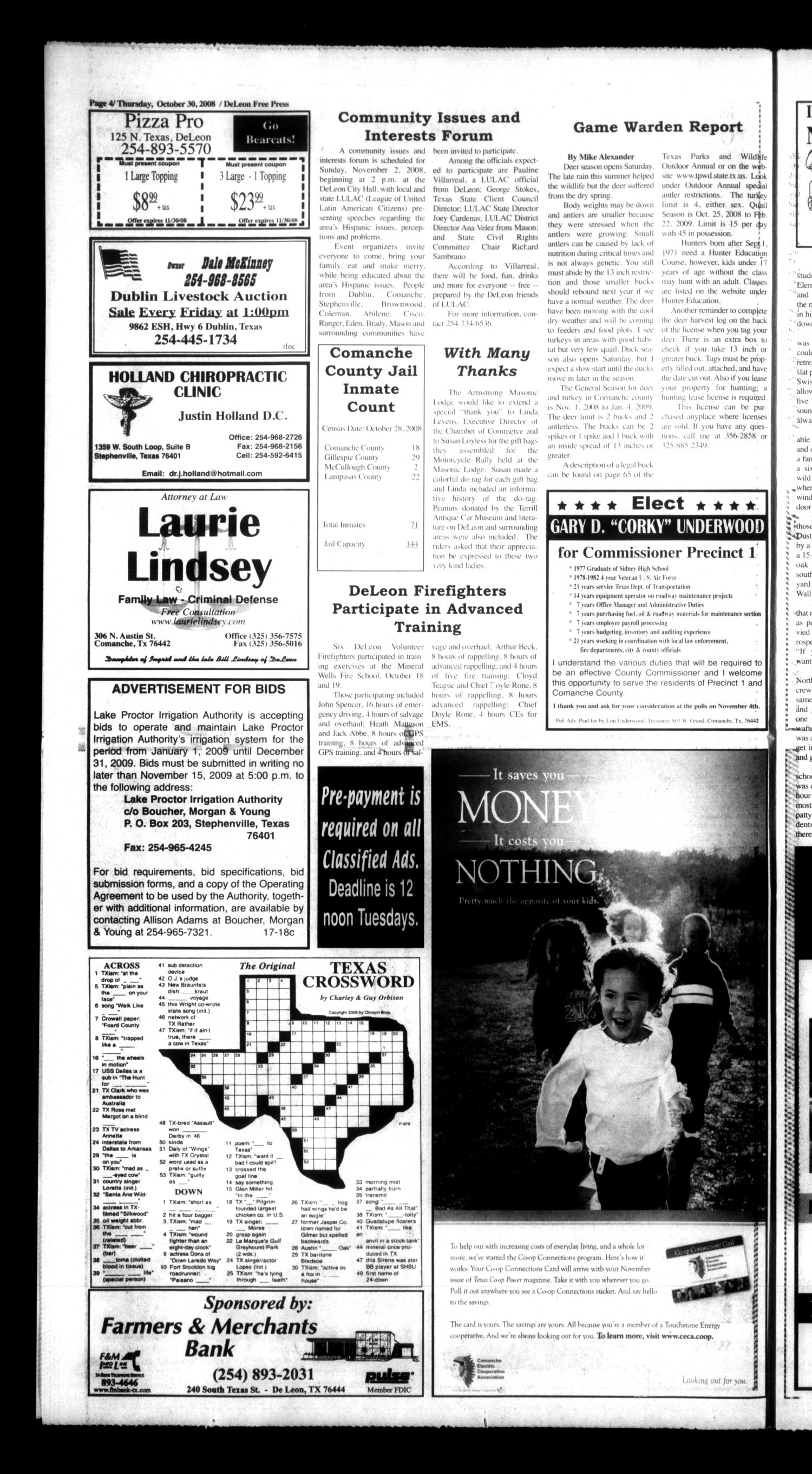 De Leon Free Press (De Leon, Tex.), Vol. 118, No. 18, Ed. 1 Thursday, October 30, 2008
                                                
                                                    [Sequence #]: 4 of 16
                                                