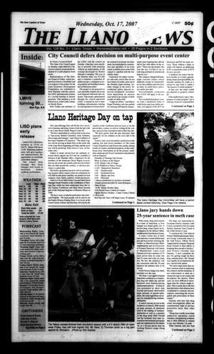 The Llano News (Llano, Tex.), Vol. 120, No. 3, Ed. 1 Wednesday, October 17, 2007