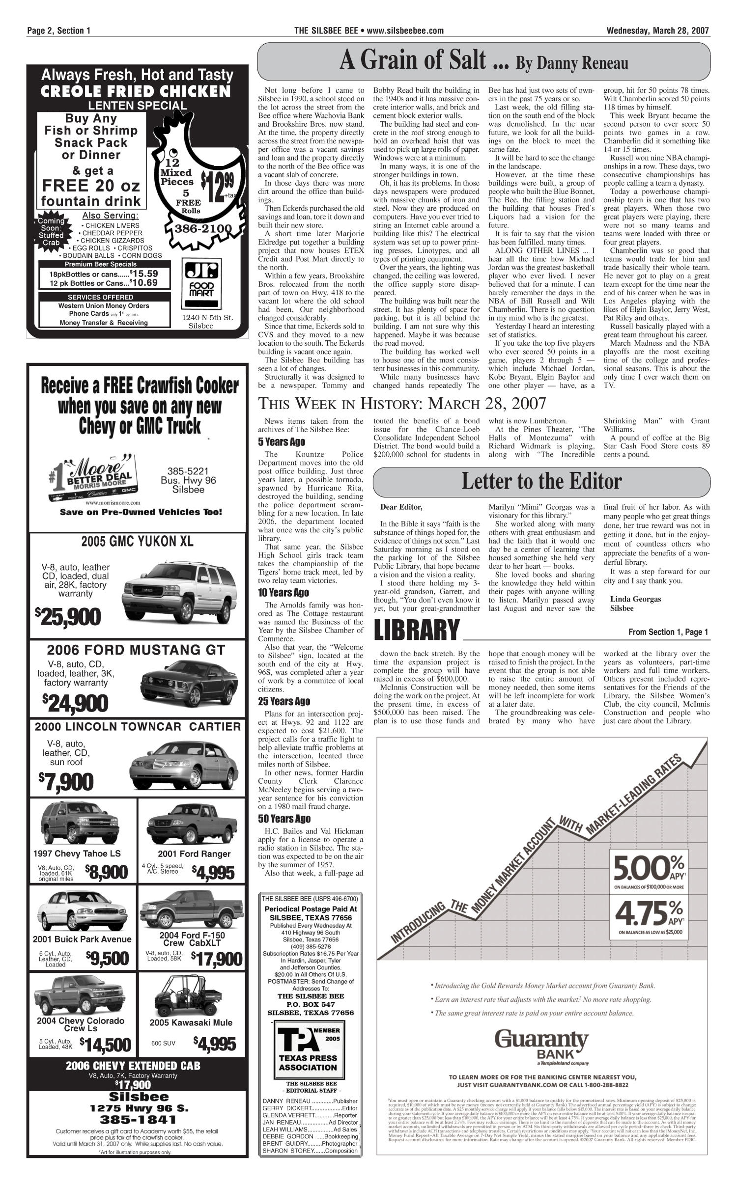The Silsbee Bee (Silsbee, Tex.), Vol. 91, No. 13, Ed. 1 Wednesday, March 28, 2007
                                                
                                                    [Sequence #]: 2 of 28
                                                