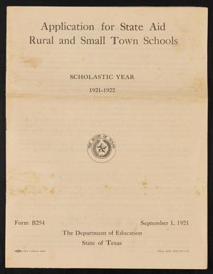 Application for State Aid: Rural and Small Town School - Scholastic Year 1921-1922