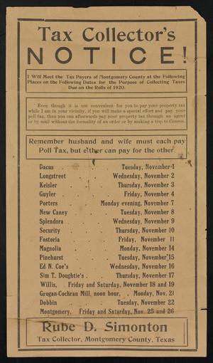 Primary view of object titled '[Montgomery County Tax Collector's Notice, 1920]'.
