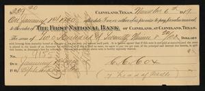 Primary view of object titled '[Bond Note for C. C. Cox from First National Bank of Cleveland, Texas, November 6, 1919]'.