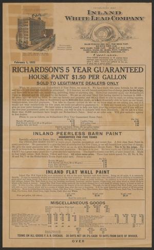 Primary view of object titled 'Inland White Lead Company Catalog: February 1, 1922'.
