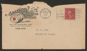 Primary view of object titled '[Envelope from the Inland White Lead Company to C. C. Cox, April 18, 1924]'.
