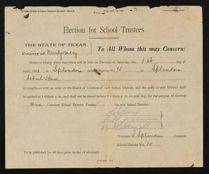[Splendora School Trustee Election Notice from School Board, March 1, 1922]