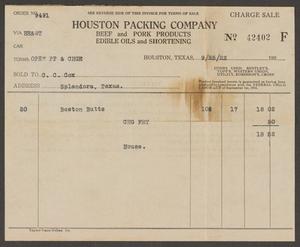 [Invoice for Pork Butts, September 25, 1922]