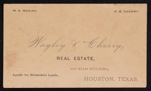 Primary view of object titled '[Wagley and Cherry Real Estate Business Card]'.