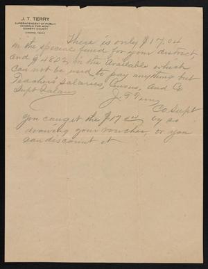 Primary view of object titled '[Letter from J. T. Terry to C. C. Cox, September 20, 1918]'.
