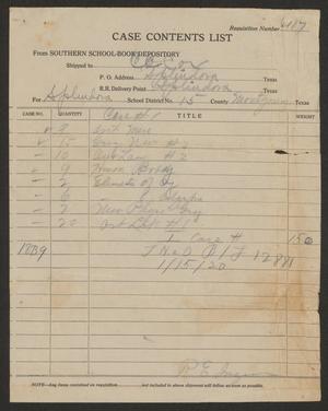 Primary view of object titled '[Case contents list from the Sourthern School-Book Depository to C. C. Cox, January 15, 1920]'.