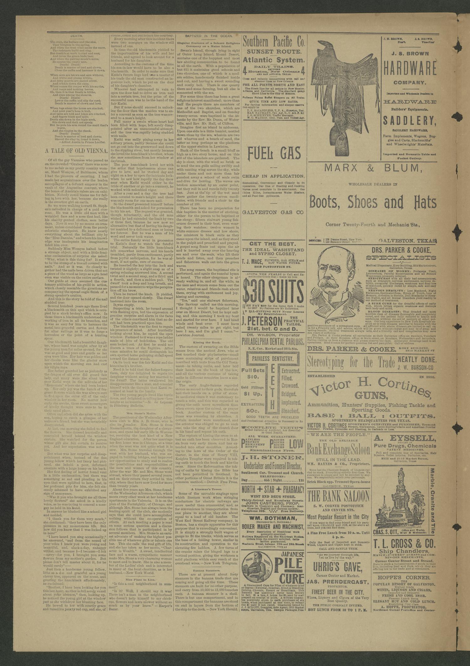 Evening Tribune. (Galveston, Tex.), Vol. 11, No. 197, Ed. 1 Saturday, June 20, 1891
                                                
                                                    [Sequence #]: 6 of 8
                                                