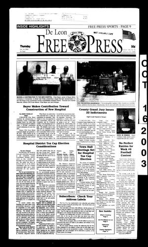 Primary view of object titled 'De Leon Free Press (De Leon, Tex.), Vol. 114, No. 16, Ed. 1 Thursday, October 16, 2003'.