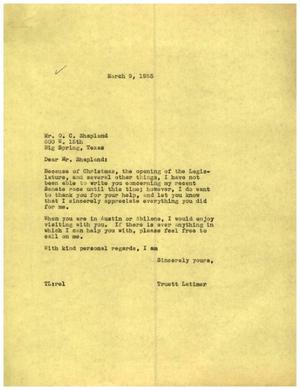[Letter from Truett Latimer to O. C. Shapland, March 9, 1955]