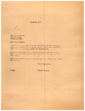 [Letter from Truett Latimer to Mrs. J. A. Turner, March 2, 1955]