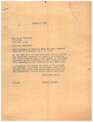 [Letter from Truett Latimer to Dr. M. D. Turnbull, March 2, 1955]