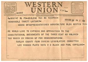 [Letter from Taylor County Farm Bureau Legislative Committee to Truett Latimer, March 28, 1955]