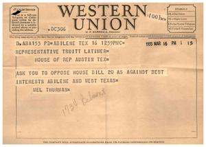 [Letter from Mel Thurman to Truett Latimer, March 16, 1955]